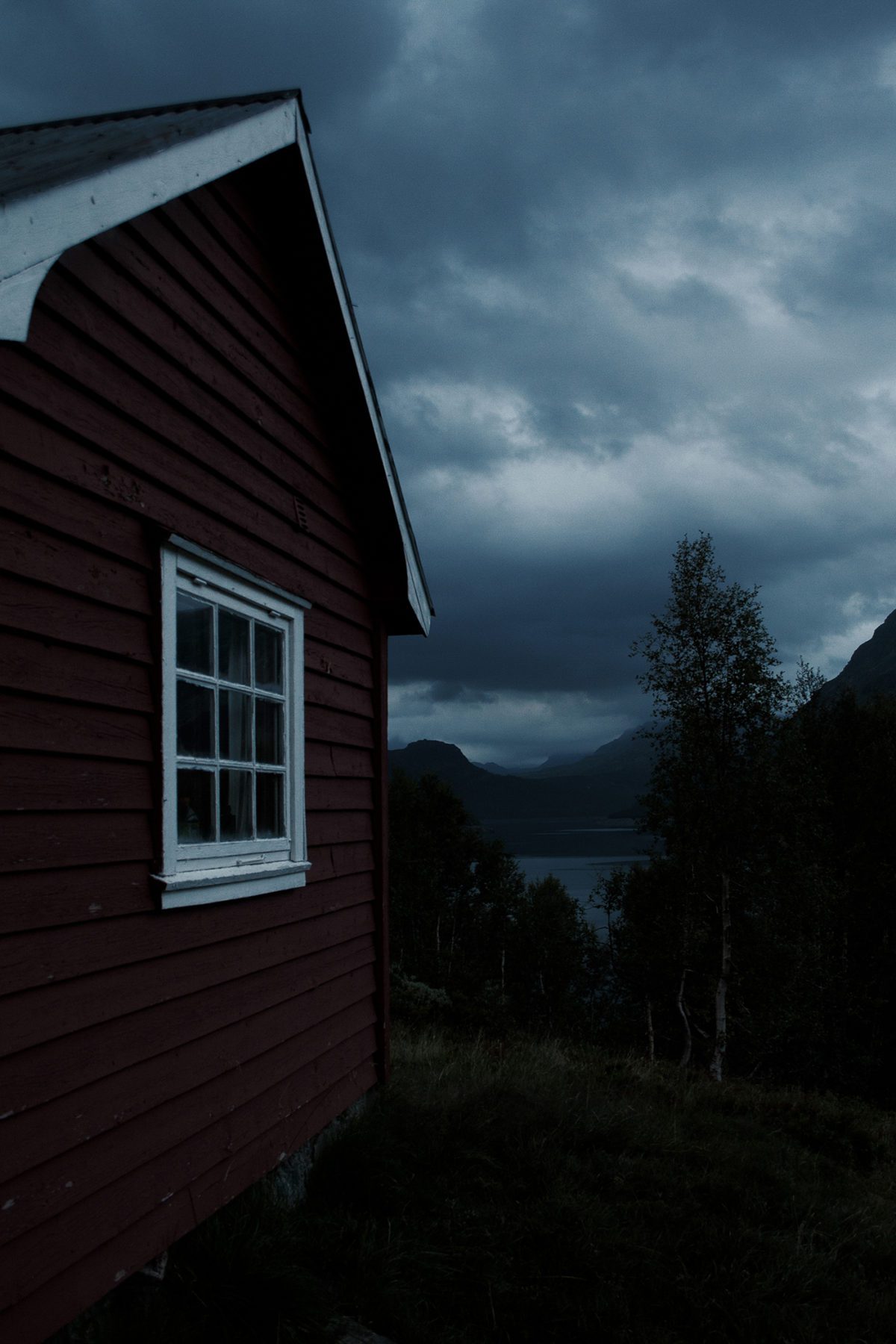 Red cabin at night, Røldal Norway