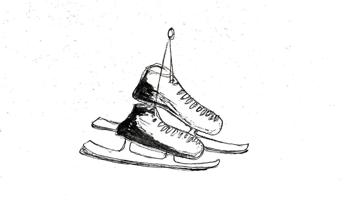 A minimalist drawing of a pair of ice skates.